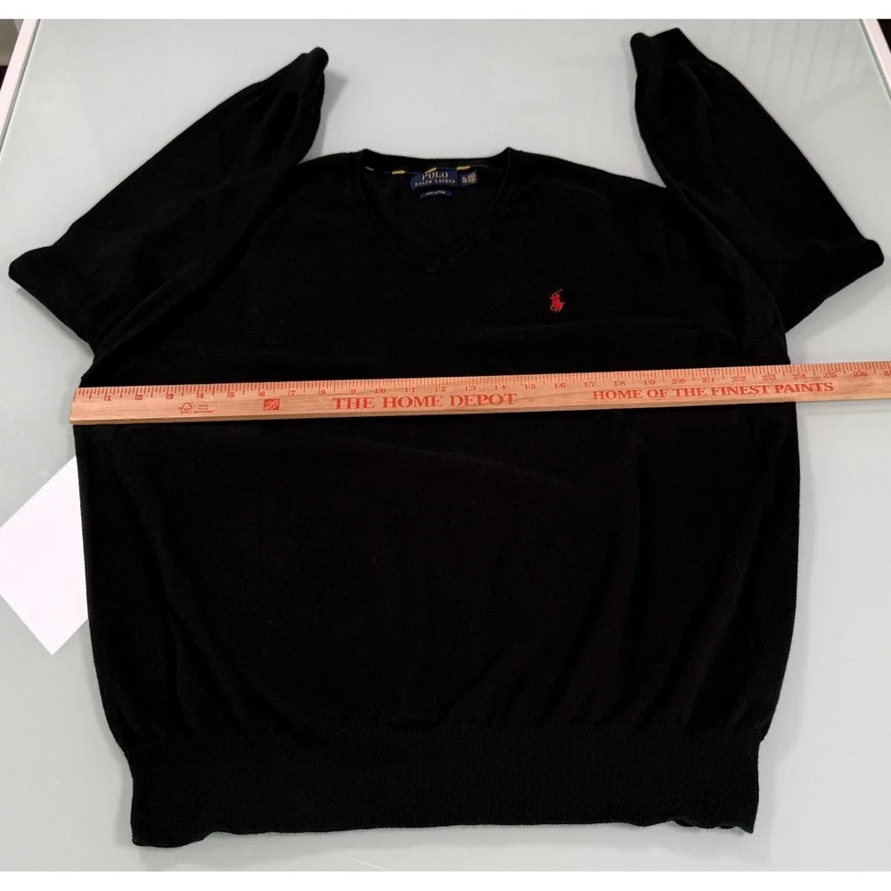 Polo Ralph Lauren Black 100% Pima Cotton Mens V-Neck Light Weight Sweater - XL